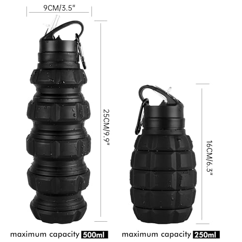 QiCheng&LYS Collapsible Water Bottle Sports Bottle 19.5OZ/580ml Travel Water Bottle for men women kids. BPA Free Food Grade Silicone. (Black) - color: Black