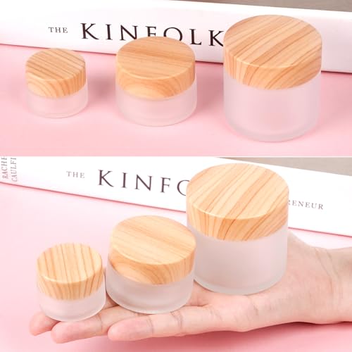 6Pcs Glass Lotion Cream Container with Lid Refillable Empty Sample Cosmetic Jar for Makeup Scrub Cream Toiletries Home Travel (60ml) - color: Clear, size: 60ml