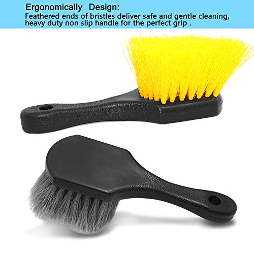 2 Set Wheel & Tire Brush Cleaner for Car, FineGood Wheel Brushes for Cleaning Wheels Auto Wheel Cleaning Brush Bristle Brush Cleaning Tools