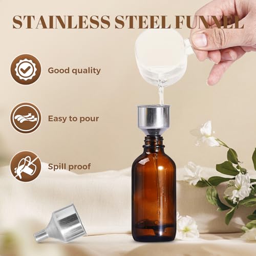 Jarsoph 4oz 8 PCS Amber Brown Glass Bottles for Vanilla Extract | Brown Boston Round Glass Bottles, Essential Oils, Herbal Medicine, DIY Crafting - UV Protective Bottles for Syrup, Sauce