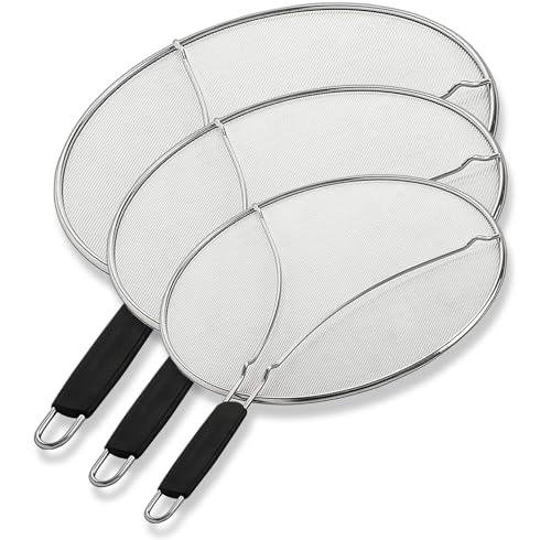 Splatter Screen for Frying Pan - 9.5/11.5/13 Inch (Set of 3) Stainless Steel Grease Splatter Guard - Cover Oil Splash when Sizzling Bacon, Cooking Fried Chicken or Popcorn - size: 9.5/11.5/13 Inch Set