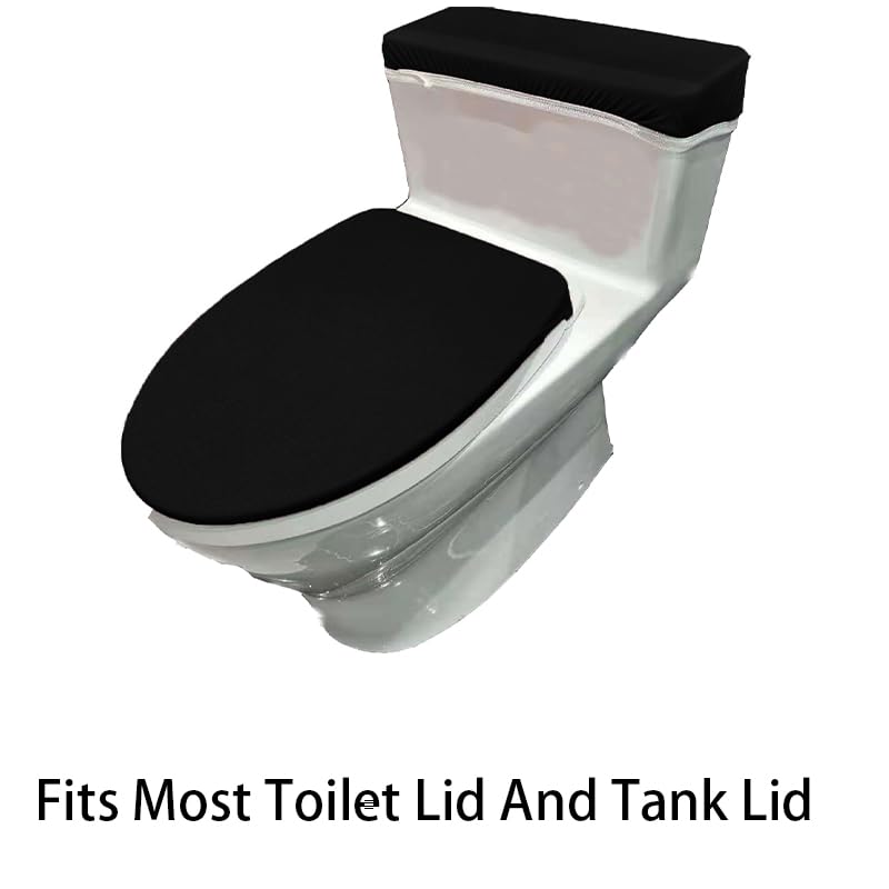 Madeals Velvet Toilet Lid Cover and Tank Lid Cover with Memory Foam Toilet Mat 3 Piece Toilet Contour Mat Set Black - color: Black