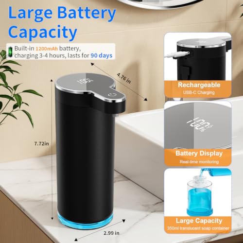 Automatic Foaming Soap Dispenser,Touchless Foam Soap Dispenser,12oz Rechargeabled Wall Mounted Smart for Bathroom and Kitchen Dish Soap,Easy for Toddlers（Black - color: St-01 Foam Black