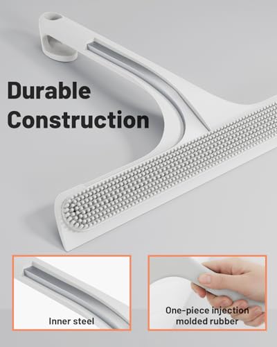 2-in-1 Silicone Shower Squeegee with Hook,Dual-Sided Design with Scraper & Scrub Surface,Streak-Free Bathroom Squeegee for Glass Doors,Mirrors,Windows,Car Windshields (White) - color: White