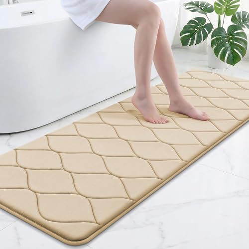 Smiry Memory Foam Bath Mat 70''x24'', Ultra Soft Non-Slip Bathroom Rug, Plush Water Absorbent Quick Dry and Machine Washable Floor Mat for Shower, Tub & Home Decor, Beige - color: Beige, size: 70''x24''