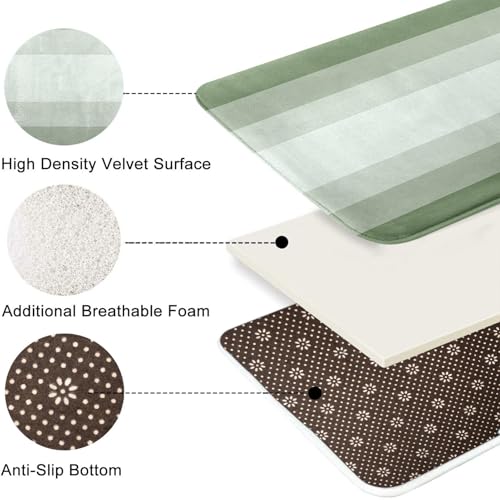 ArtSocket Sage Green Ombre Bathroom Set with Shower Curtain and Bath Rugs and Accessories, Striped Modern Neutral Non-Slip 3 Piece Set, 72"L x 72"W Curtain with 23.6"L x 15.7"W + 19.7"x 31.5" Rugs - color: Sage Green Ombre