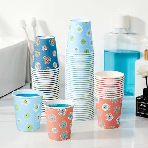 SIUQ 300 Pack 5 oz Paper Cups, Disposable Bathroom Cups, Small Mouthwash Cups, Hot/Cold Beverage Drinking Mini Cup for Party, Picnic, BBQ, Travel (Daisy) - color: Daisy 5oz-300 pack