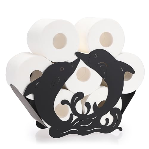 Sumnacon Toilet Paper Holder,Metal Toilet Paper Storage,Freestanding Toilet Paper Roll Holder, Whimsical Toilet Paper Organizer for Bathroom Toilet Shelf Table Counter Floor,Dolphin