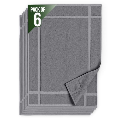 Pearl Linens 100% Ring Spun Cotton Bath Mat (Pack of 6) 20 x 30 Inch, Washable, Soft & Absorbent Terry Bathroom Floor Mat – Not Bathroom Rugs – Quick-Dry After Shower Bath Mat, 687 GSM, Light Grey - color: Light Grey, size: 20x30 - Set of 6