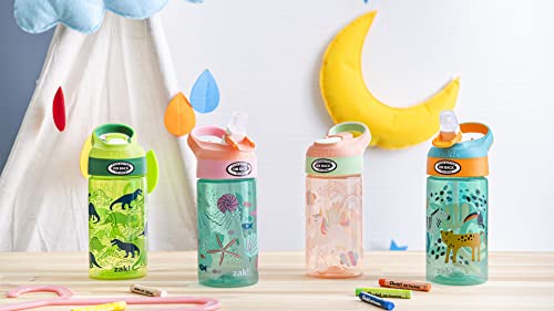 Zak Designs 16oz Riverside Kids Water Bottle with Spout Cover and Built-in Carrying Loop, Made of Durable Plastic, Leak-Proof Water Bottle Design for Travel (Dino Camo & Safari, Pack of 2) - color: Dino Camo & Safari