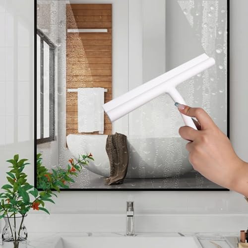 Shower Squeegee for Glass Doors, Full Silicone Jacketed Squeegee with Ergonomic Handle & No-Drill Hook, Cleaning Tool for Windows, Mirrors, Tiles, Bathroom & Car - White - color: White, size: without loop