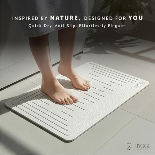 Diatomaceous Earth Stone Bath Mat - Ivory Tile | Modern Fast Dry Bathroom Floor Shower Mat, Quick Drying Premium Luxury Diatomite Spa Stone Gift, Non-Slip Base, 23.6” x 15.4” - color: Ivory Tile