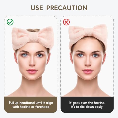 WSYUB Spa Headband and Wristband Set, Face Wash Headband, Makeup Skincare Headbands Wrist Bands for Washing Face,Easter Basket Stuffers,6pcs - color: Khaki and Tooth Pink