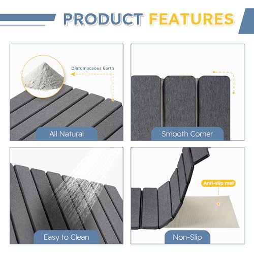Large Foldable Stone Bath Mat,Diatomaceous Earth with Non-Slip and Super Absorbent, Dry Mat with Quick Dry for Bathroom,Easy to Clean（23.6" Lx15.35 W,Dark Grey） - color: Dark Grey