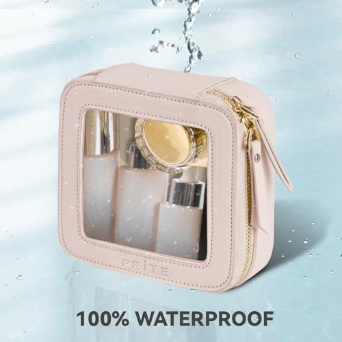 Prite Small Makeup Bag for Women Portable Clear Makeup Bag Cute Mini Waterproof Travel Cosmetic Bag with Gold Zipper for Car Essentials(Pearlescent Pink) - color: Pearlescent Pink, size: Mini - Single Layer