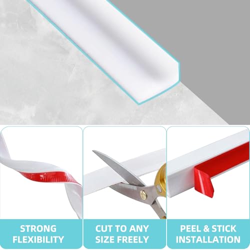 Shower Threshold Water Dam,Walk in Shower Water Guard, Shower Dam Water Barrier Bathroom Sink Splash for Dry And Wet Separation Caulk Seal Strip Edge Trim (98Inch, White) - color: White, style: 98Inch