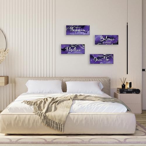 4 Piece Purple And Silver Bathroom Decor Motivational Silver Wall Art Abstract Women’s Office Decor Inspirational Wooden Signs Purple Bathroom Accessories for Home Bedroom Office 10X4 Inch - color: Purple