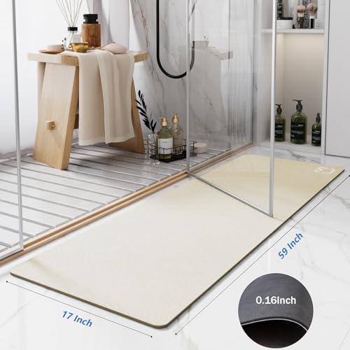 RUERYA Beige Bath Mat 17" x 59" Extra Long Bathroom Mat Large Fast Dry Super Absorbent Non-Slip Rubber Backed Shower Mat Bath Rugs Mats for Bathroom Floor, Tub, Shower, Sink - color: Beige, size: 1'5" x 4'11" (Rectangular)