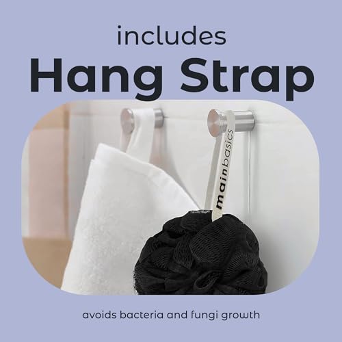 MainBasics Shower Loofah Sponge Pouf, Set of 3, Black Ice | Soft Mesh Body Scrubber and Bath Sponge for Gentle Exfoliation, Rich Lather, and Everyday Shower Use - style: Black Ice