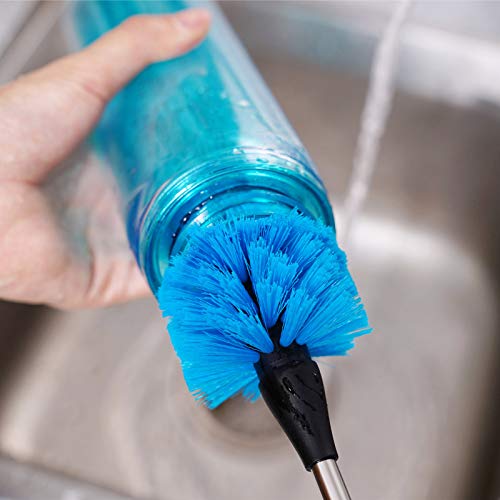 MOSOLAN 3-in-1 Stainless Steel Bottle Brush and Straw Cleaning Set, Long Handle Scrub Brush with Replaceable Head for Water Bottles, Glasswares, Mugs, Flasks, Tumblers, Vases, Round Head - style: Round Head