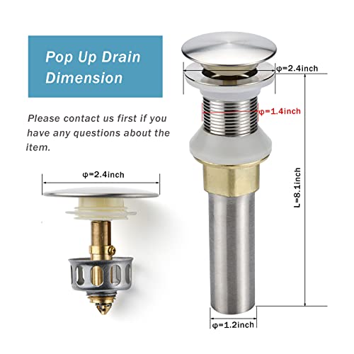 Rockgoya Bathroom Sink Drain,Drain Stopper Bathroom Sink Without Overflow,Pop Up Drain Assembly with Detachable Strainer Basket,Built-in Anti-Clogging Strainer,Stainless Steel Brushed Nickel - color: Brushed Nickel, style: Without Overflow