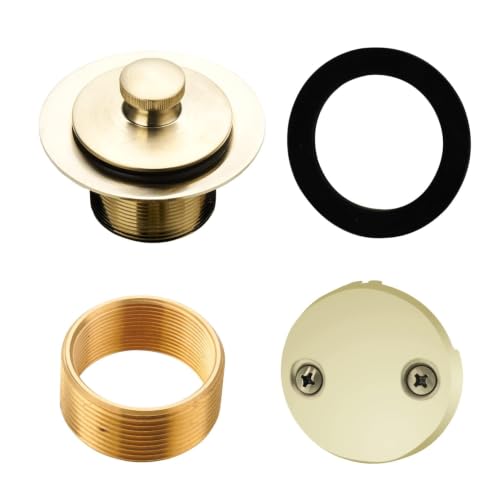 HIDROP Brushed Gold Lift and Turn Tub Drain with 2-Hole Overflow Faceplate | Stainless Steel Bathtub Drain, Universal Fine/Coarse Thread fit 1-3/8" or 1-1/2" Tub Drain, Tub Drain Replacement Kit - color: Gold