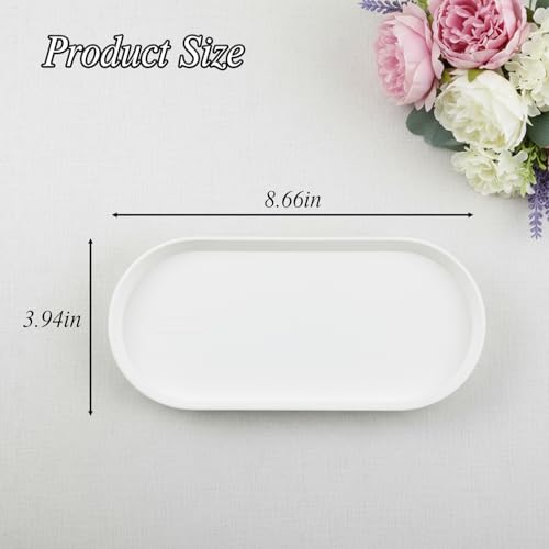 Small Silicone Tray 8.7" White Oval Catch All Decorative Tray for Vanity Bathroom Desk - color: White