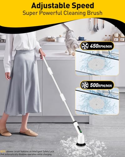 Electric Spin Scrubber for Cleaning Bathroom, Shower Scrubber Cordless Cleaning Brush with IPX7 Waterproof & 2 Speed, 3 Flat Brush Heads, Bathroom Cleaning Supplies for Shower Tub Kitchen Tile Toilet - color: White, size: 3 Brush Heads