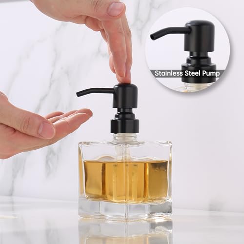 Square Bathroom Soap Dispenser Black, 8.4 oz Glass Bottles with Stainless Steel Pump Cube Liquid Hand Soap Dispenser Kitchen - color: Black, size: 8.4oz-Square