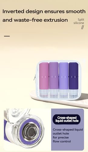 5 packs of toiletries travel bottles, TSA Approval silicone travel containers, leak proof refillable shampoo and conditioner are essential for travel, fitness, business trips, office use(purple) - color: Purple