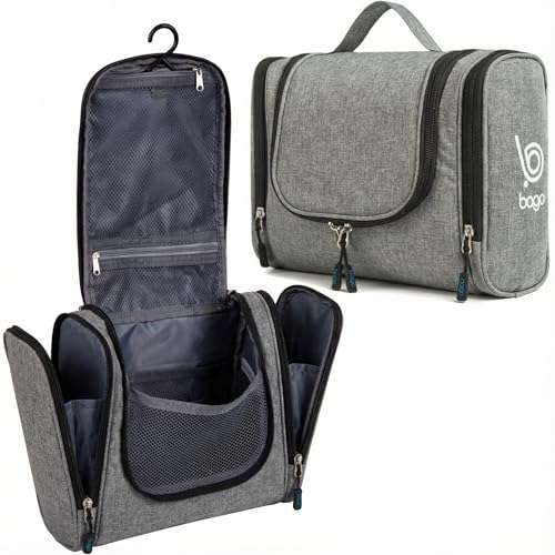 Bago Travel Toiletry Bag for Women and Men - Large Waterproof Hanging Large Toiletry Bag for Bathroom and Travel Bag for Toiletries Organizer - Makeup Bag (SnowGray) - color: SnowGray, size: Large