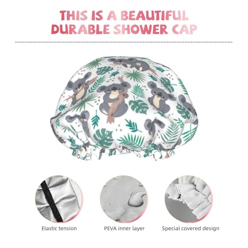 Funny Koala Shower Cap For Women Reusable Waterproof Double Layers Bath Cap Hair Protection Elastic Ladies Spa Salon Shower Hat - color: Animals Koala