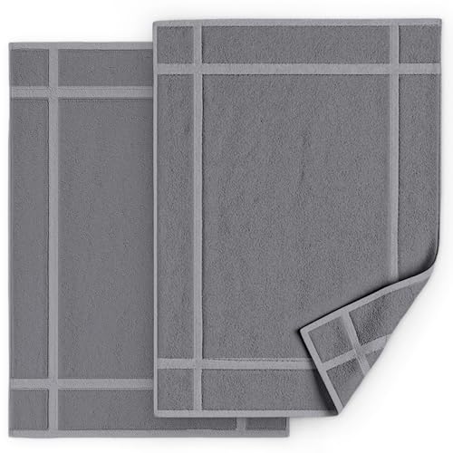 Pearl Linens 100% Ring Spun Cotton Bath Mat (Pack of 2) 18 x 25 Inch, Washable, Soft & Absorbent Terry Bathroom Floor Mat – Not Bathroom Rugs – Quick-Dry After Shower Bath Mat, 781 GSM, Light Grey - color: Light Grey, size: 18x25 - Set of 2