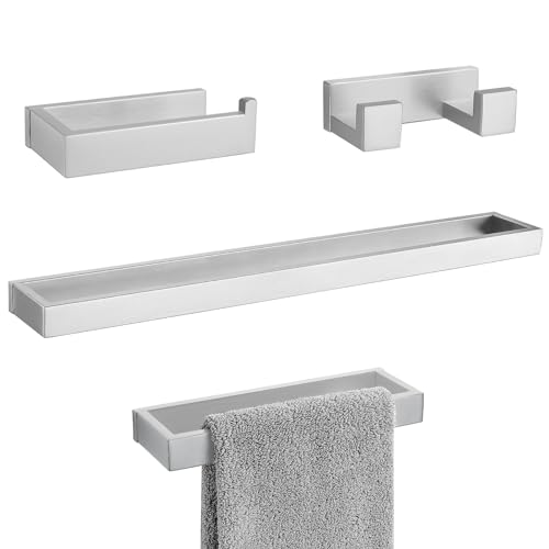 Brushed Nickel 4-Piece Bathroom Hardware Accessories Set, Bathroom Hardware Set including Towel Bar,Towel Holder, Toilet Paper Holder,Towel Hook, SUS304 Stainless Steel Bath Towel Bar Set Wall Mounted - color: Brushed Nickel, size: Set B