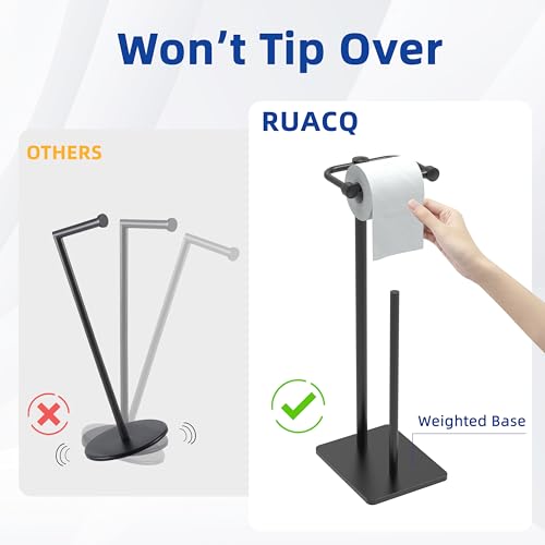 RUACQ Toilet Paper Holder Stand, Bathroom Toilet Paper roll Holder Free Standing with Storage for 4 Rolls, Post Pivoting Design, Stable Weighted Base, SUS304 Stainless Steel (Matte Black) - color: Matte Black, size: Free Standing with Storage