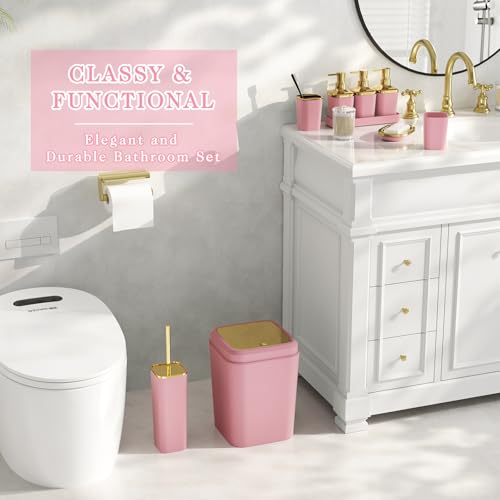 Bathroom Set - 26PC Bathroom Sets with Shower Curtain and Rugs, Bathroom Accessory Set, Pink Bathroom Set, Elegant Bathroom Accessories Set, Shower Curtain Set, Trash Can & Soap Dispensers - color: Pink & Gold, size: Bath Set+Shower Curtain+Bath Rugs