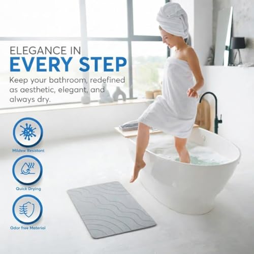 Stone Bath Mat Quick Drying Diatomaceous Earth Bath Mat Non Slip Shower Mat Super Absorbent Stone Bath Mats for Bathroom, Floor, Kitchen Counter, Easy to Clean (23.6” X 15.3”, Light Gray) - color: Light Grey