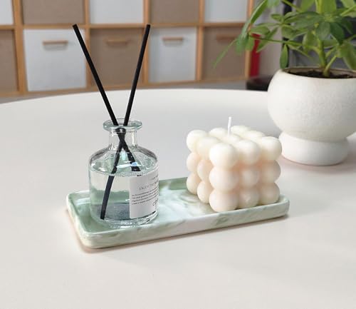 6.4" Porcelain Small Bathroom Narrow Mini Tray - Green | Tiny, Ceramic Countertop and Vanity Tray for Cosmetics, Perfume, Jewelry, Candle - Kitchen Soap Tray for Counter - color: Green, size: 6.4" x 3" x 0.5"