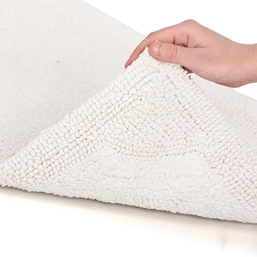 voyzz home Set of 2 Reversible Bath Rug 20x32 inch -17x24 inch | 100% Cotton Hand Tufted Soft & Absorbent Bath Mat|Washable Quick Dry Shaggy Shower Mat | Non-Slip Mordern Bathroom Decor | White… - color: White Shaggy Set of 2 20x32-17x24