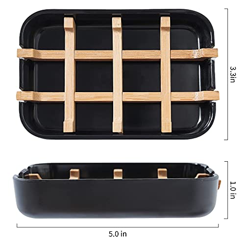 Soap Dishes for Bar Soap, Black Bathroom Soap Holder, Bamboo Soap Dishes Holder for Bathroom Shower, Bathroom Sink Soap Dish - color: 1pcs-black