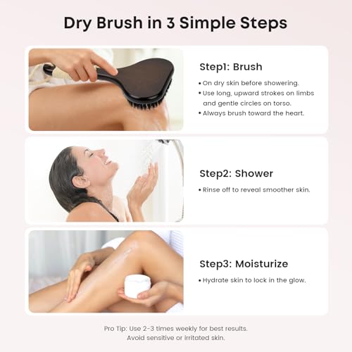 eaxun Bamboo Dry Brushing Set with Body and Face Brush, Dry Scrub Brush with Exfoliating Natural Boar Bristle for Lymphatic Drainage, Cellulite Reduction, Blood Circulation and Glowing Skin, 2 Pack - color: Stiff Boar Bristles