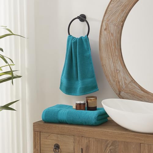 COZYART Luxury Crystal Teal/Peacock Blue Bath Towels Set, Cotton Hotel Large Towels for Bathroom, Thick Bathroom Set of 3 with 1 Bath Towel, 1 Hand Towel, 1 Washcloth, 650 GSM - color: Crystal Teal/Peacock Blue, size: 3 Piece Towel Set