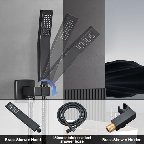 Shower Faucet Matte Black Shower System with 8 Inches Rain Shower Head and Handheld Spray Bathroom Luxury Rain Shower Faucet Set Complete Wall Mounted - color: Matte Black, size: Matte Black-8"
