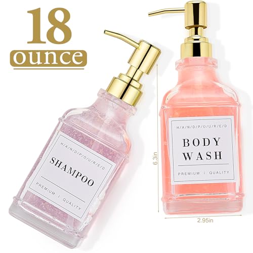 Glass Soap Dispenser with Pump,Tray,Funnel, Countertop Soap and Lotion Dispenser Set of 2 with 60 Stickers, Dish and Hand Soap Dispenser Bottle for Kitchen,Bathroom,Shower,500ml/16.9oz - color: Blk-5070-2g