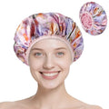 Upgraded Waterproof Terry Shower Caps, Reusable Shower Cap for Women with Long Hair, Soft Absorbent Hair-Protecting Towel Lining Bath Cap, Large Leak-Proof Hair Cap with Fashionable Print Outer-Pink - color: Pink