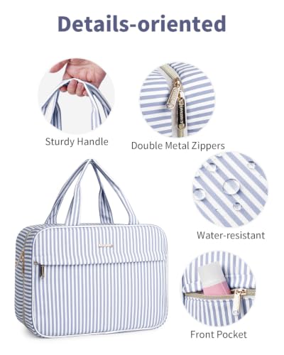 Narwey Striped Hanging Travel Toiletry Bag, Makeup Bag Organizer Make up Toiletries Bags for Full Size Essentials, Accessories, Brushes, Cosmetics (Greyish Blue Stripe, Large) - color: B-Greyish Blue Stripe, size: Large