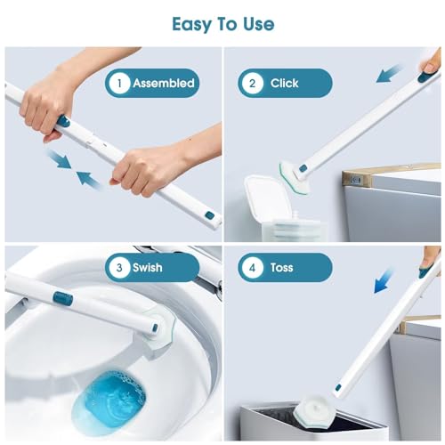 Disposable Toilet Brush with 48 PCS Refills, Disposables Toilets Cleaning System with Handle, Storage Caddy and 48Toilet Bowl Refill Heads for Bathroom Cleaning - style: Toilet Cleaning System