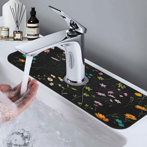 Flower Branch Pattern Design Cute Kitchen sink faucet pad, strong water absorption, anti slip, easy to clean, very suitable for splash and drip prevention, suitable for kitchens and bathrooms - color: Flower Branch Pattern Design Cute