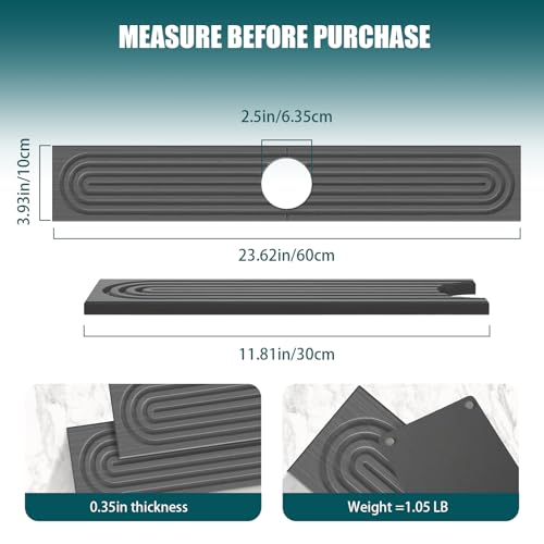 2 PCS Diatomite Stone Faucet Mat for Kitchen Sink, Dark Grey, Quick Drying Water Absorbing Pad, Sink Splash Guard & Protector for Kitchen and Bathroom Counter (Gray-Long) - color: Gray-Long