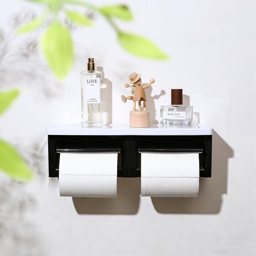 Black Double Bathroom Tissue Holder, Matte Black Double Toilet Paper Holder, Double Toilet Paper Holder with Storage for Residential & Commercial Bathroom - color: Abs White&black, size: Full